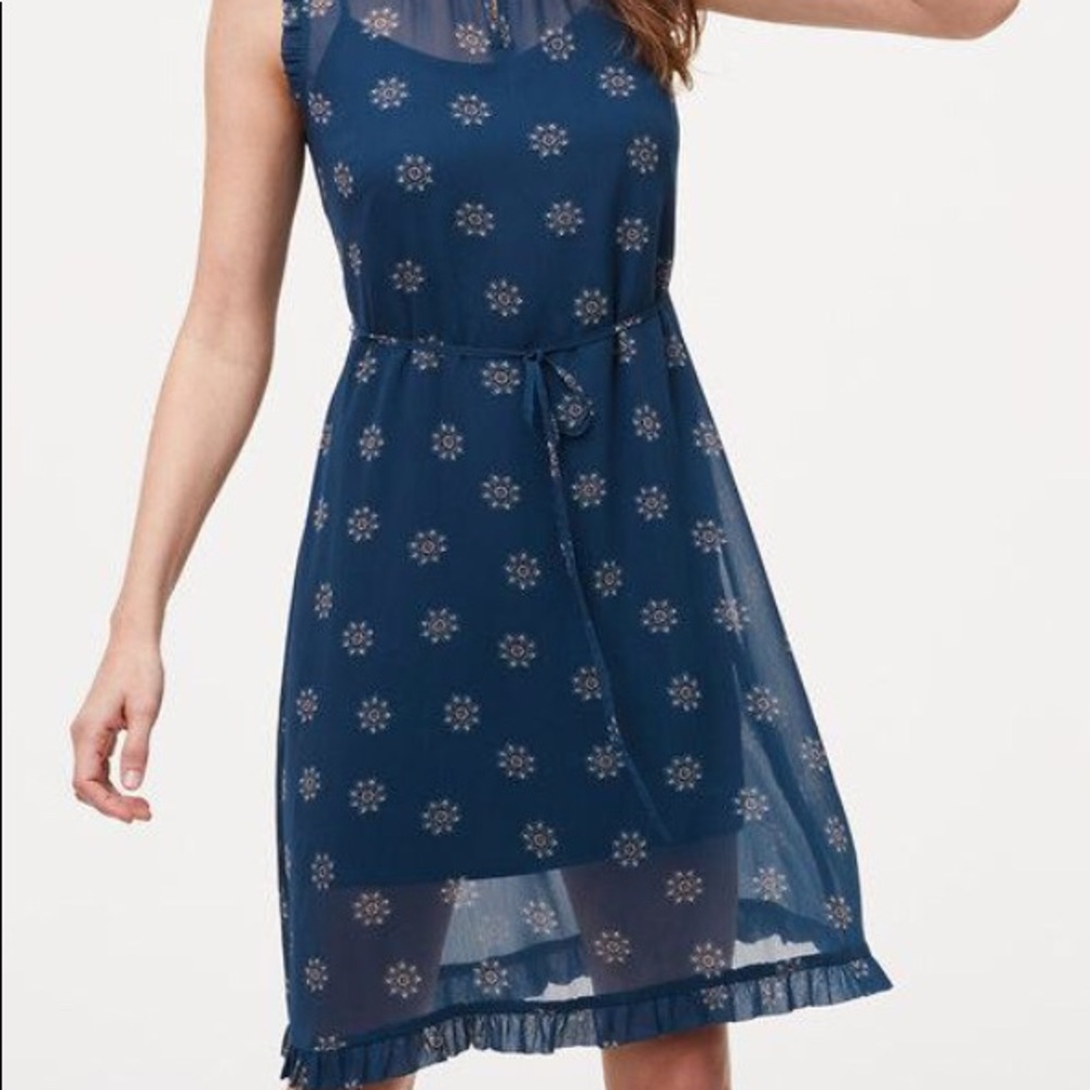 Women's Blue Medallion Ruffle Dress